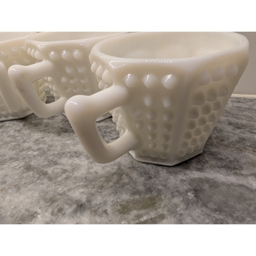 Vintage Hobnail small white milk glass Cups, Set Of‎ 2